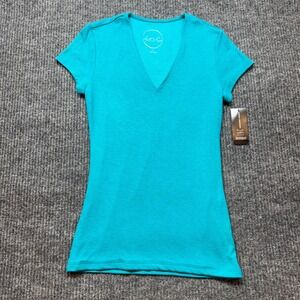 Womens Teal Glow Ribbed V-Neck T-Shirt Size M NEW INC International Concepts